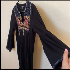 Johnny Was Workshop Axton Flare Sleeve Tunic Dress Black  Embroidered Boho XS